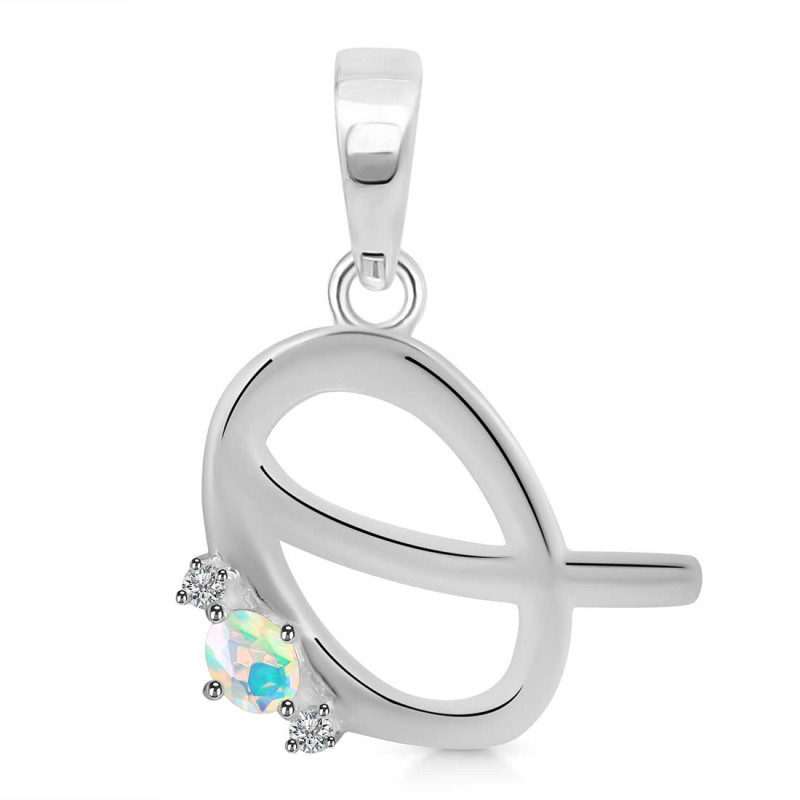 Opal & White Topaz Alphabet Q Pendant OPL-RDA-17.
