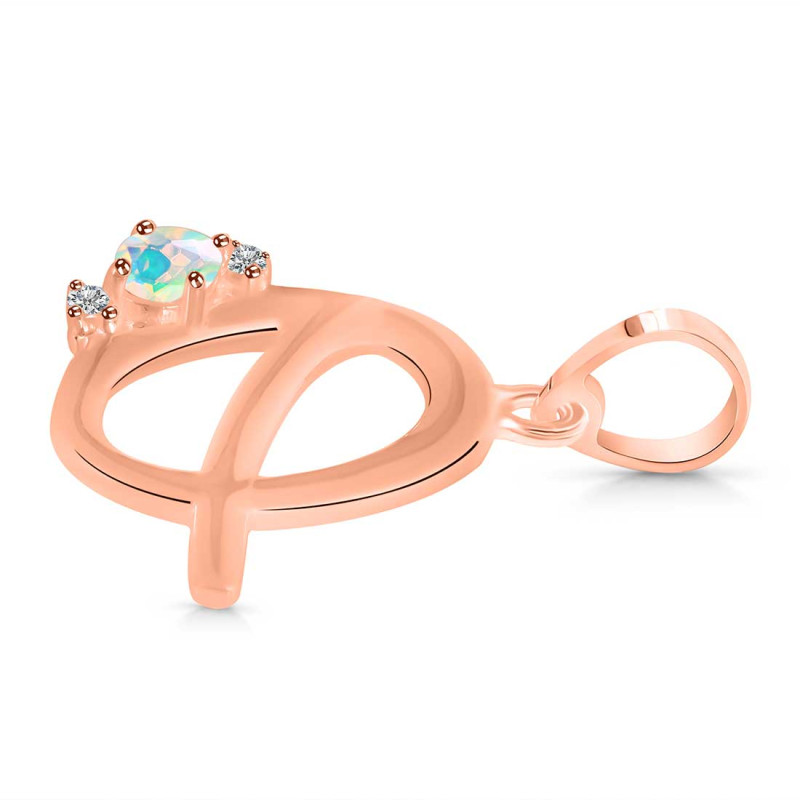 Opal & White Topaz Alphabet Q Pendant OPL-RDA-17.