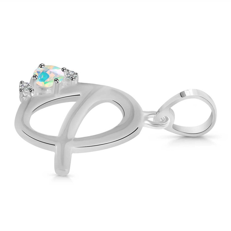 Opal & White Topaz Alphabet Q Pendant