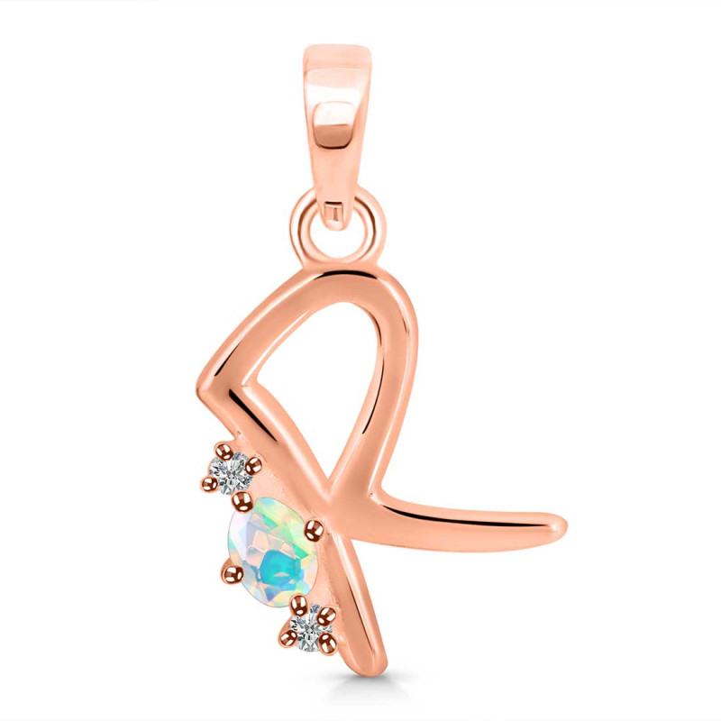 Opal & White Topaz Alphabet R Pendant OPL-RDA-18.