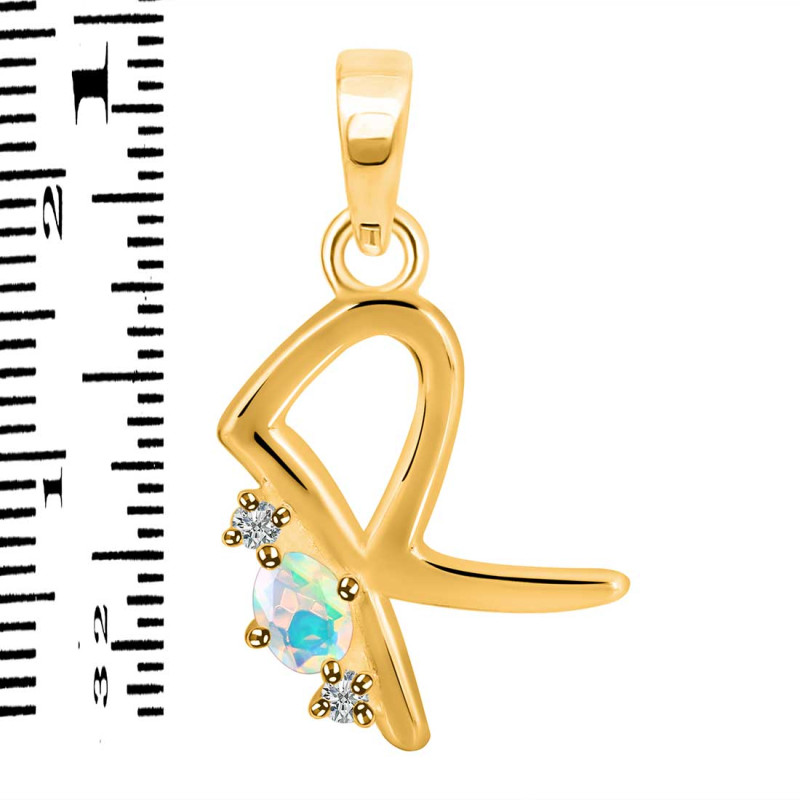 Opal & White Topaz Alphabet R Pendant OPL-RDA-18.