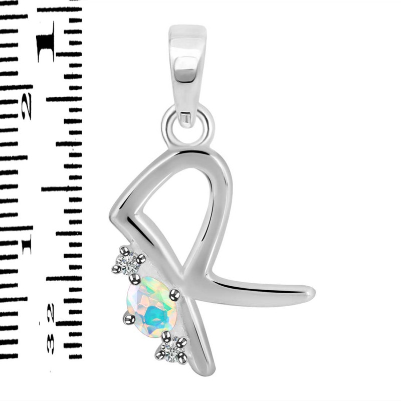 Opal & White Topaz Alphabet R Pendant OPL-RDA-18.