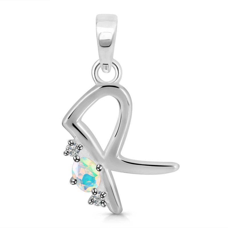 Opal & White Topaz Alphabet R Pendant OPL-RDA-18.