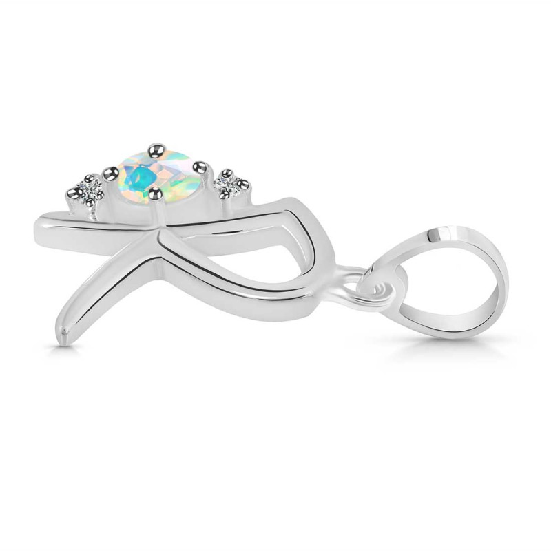 Opal & White Topaz Alphabet R Pendant