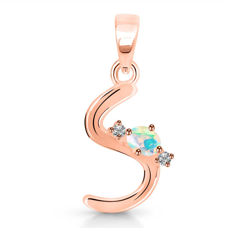 Opal & White Topaz Alphabet S Pendant OPL-RDA-19.