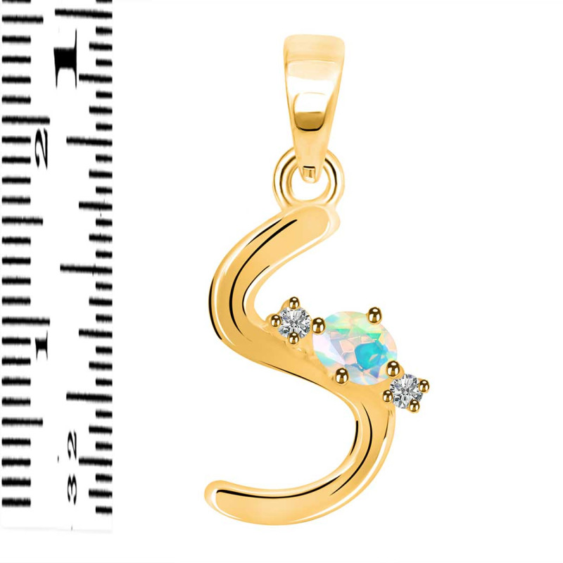 Opal & White Topaz Alphabet S Pendant OPL-RDA-19.