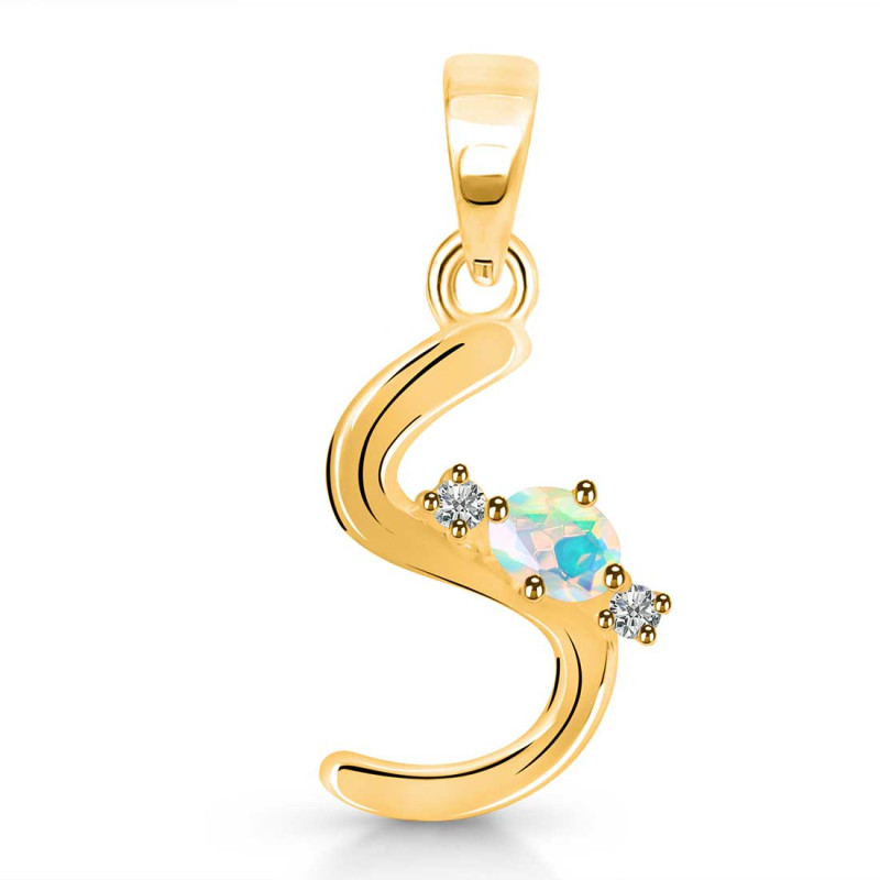 Opal & White Topaz Alphabet S Pendant OPL-RDA-19.