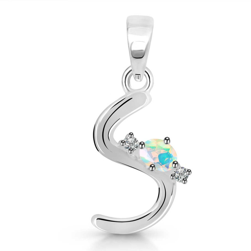 Opal & White Topaz Alphabet S Pendant OPL-RDA-19.