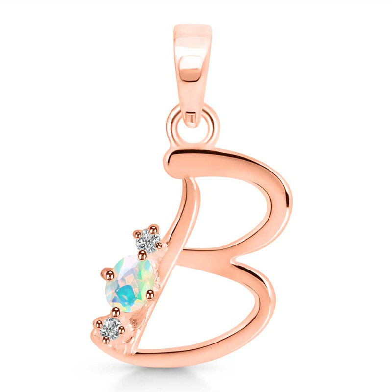 Opal & White Topaz Alphabet B Pendant OPL-RDA-2.