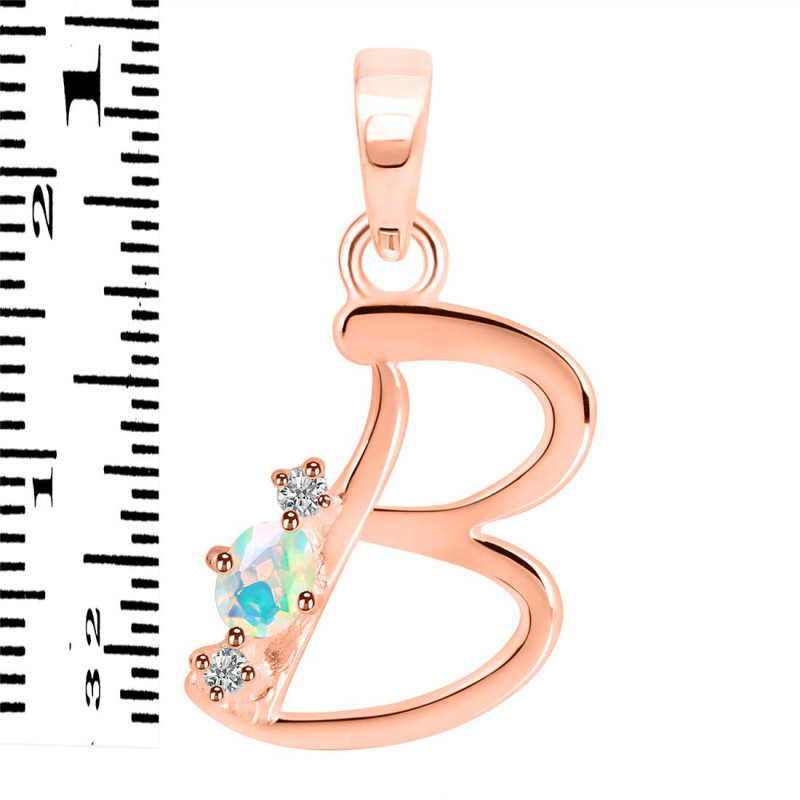 Opal & White Topaz Alphabet B Pendant OPL-RDA-2.