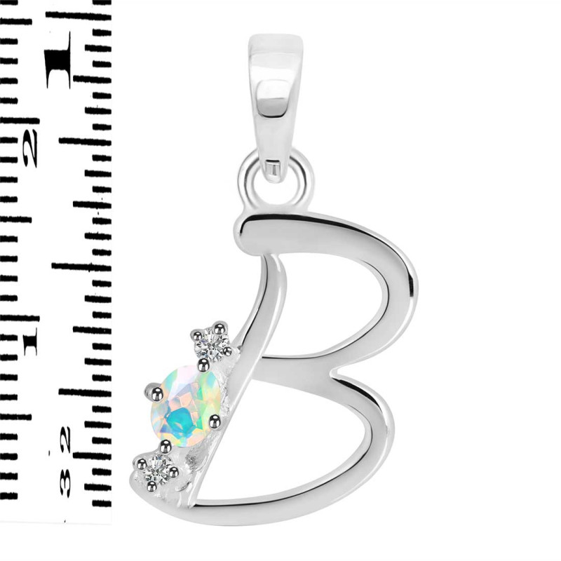 Opal & White Topaz Alphabet B Pendant OPL-RDA-2.