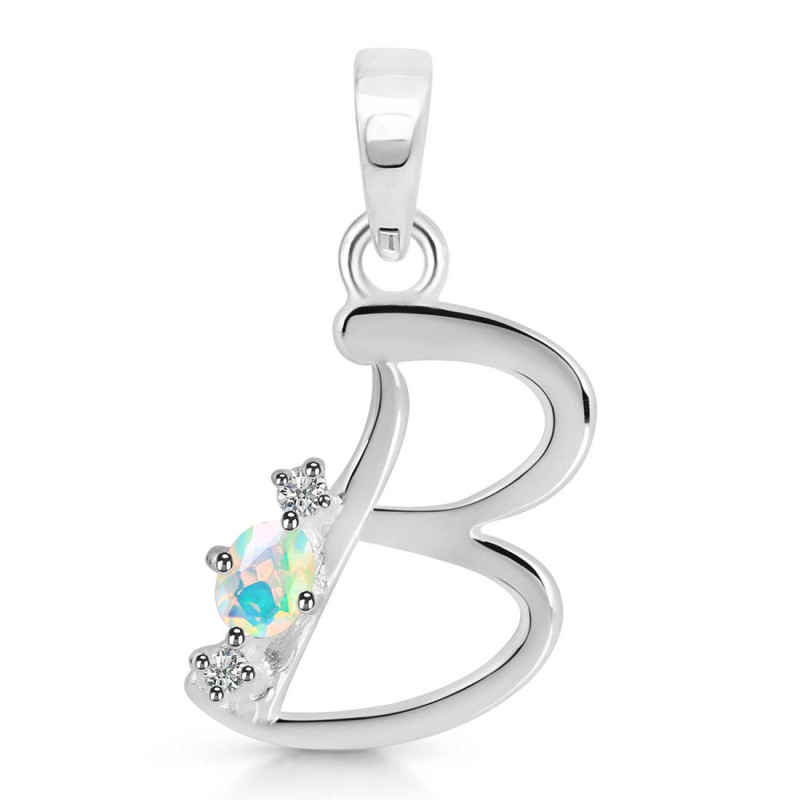Opal & White Topaz Alphabet B Pendant OPL-RDA-2.