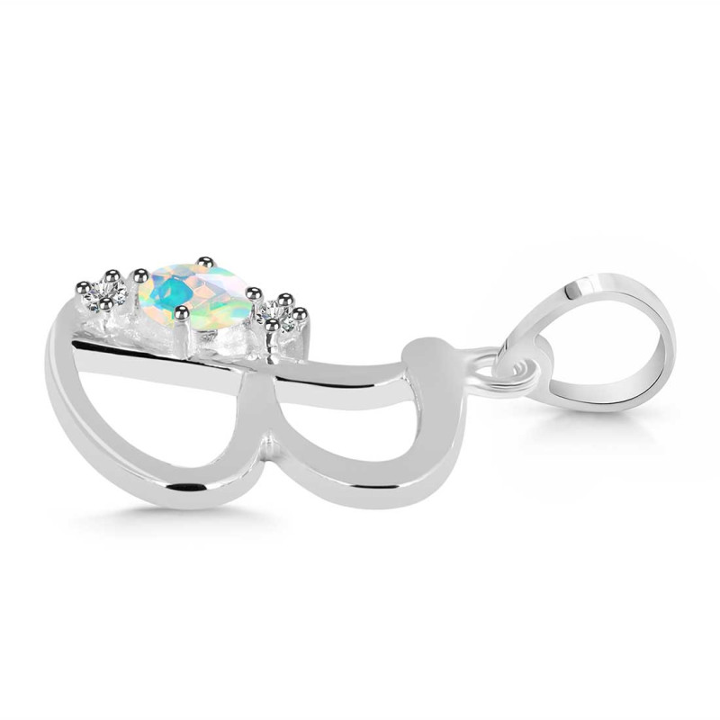 Opal & White Topaz Alphabet B Pendant