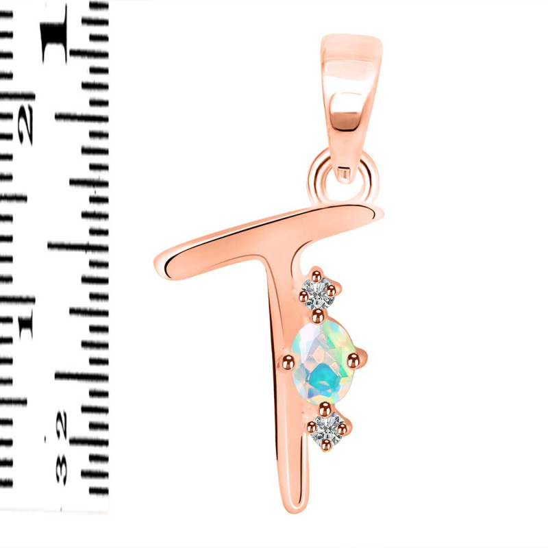Opal & White Topaz Alphabet T Pendant OPL-RDA-20.