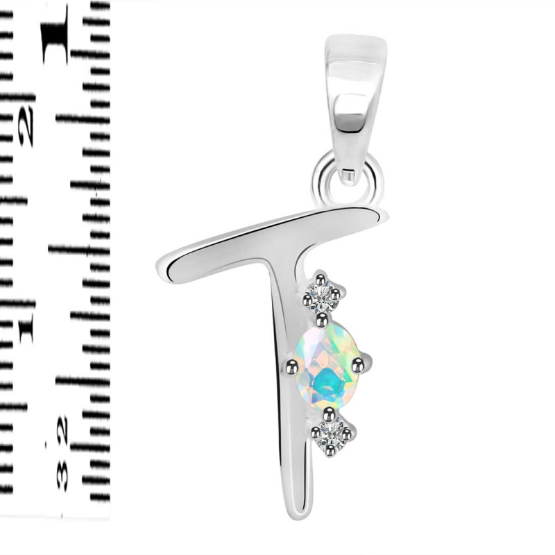 Opal & White Topaz Alphabet T Pendant OPL-RDA-20.