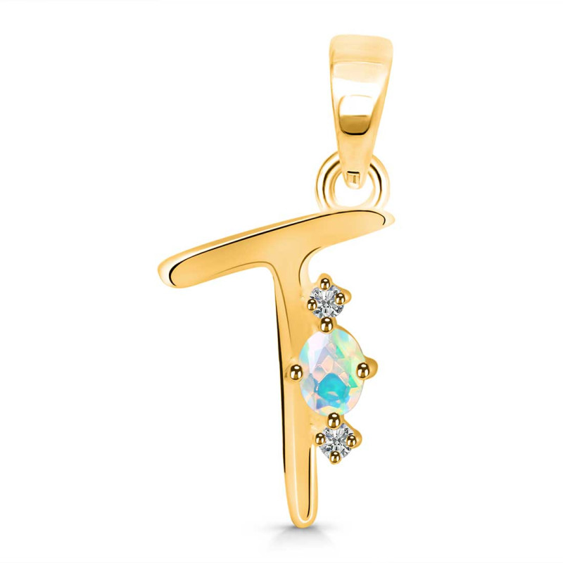 Opal & White Topaz Alphabet T Pendant OPL-RDA-20.