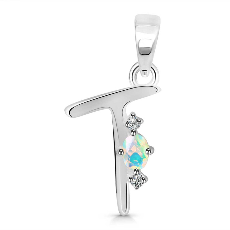 Opal & White Topaz Alphabet T Pendant OPL-RDA-20.
