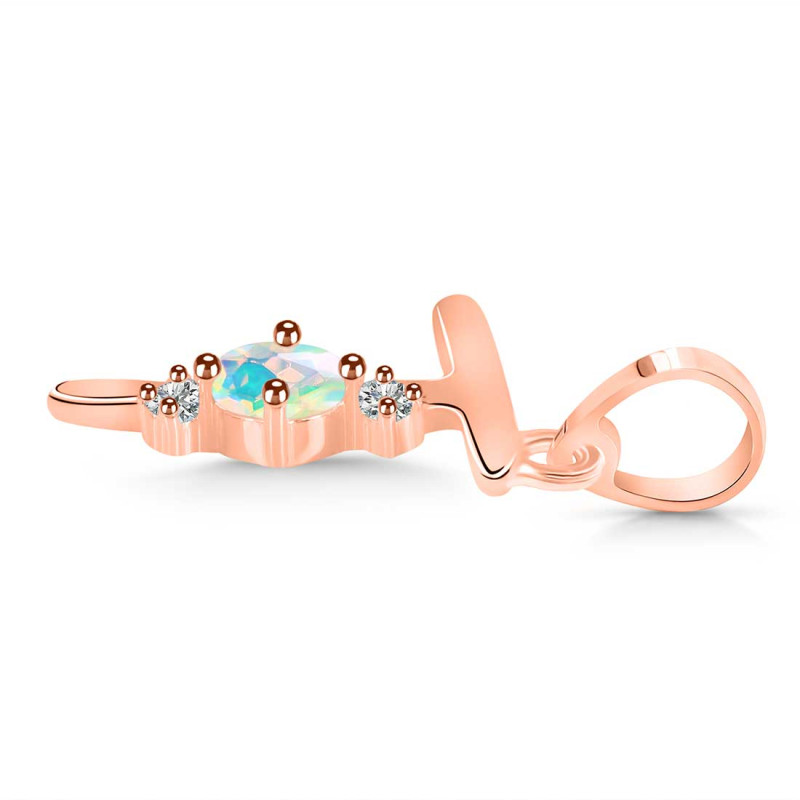 Opal & White Topaz Alphabet T Pendant OPL-RDA-20.