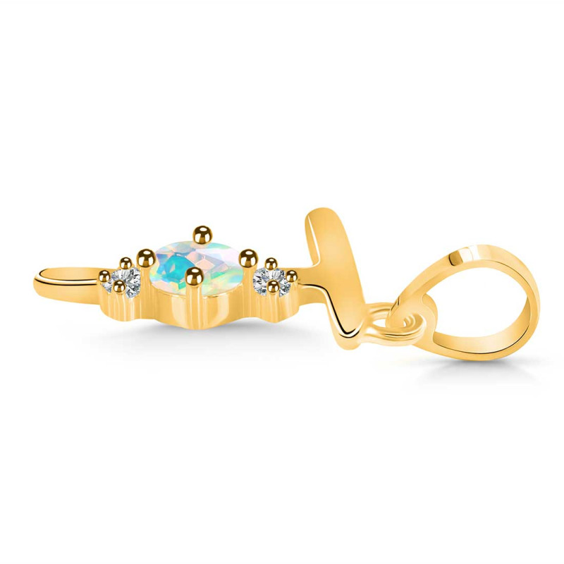 Opal & White Topaz Alphabet T Pendant OPL-RDA-20.