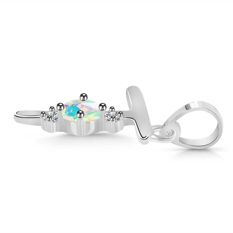 Opal & White Topaz Alphabet T Pendant