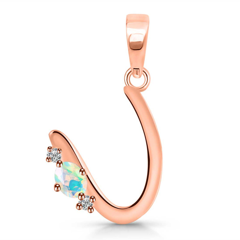Opal & White Topaz Alphabet U Pendant OPL-RDA-21.