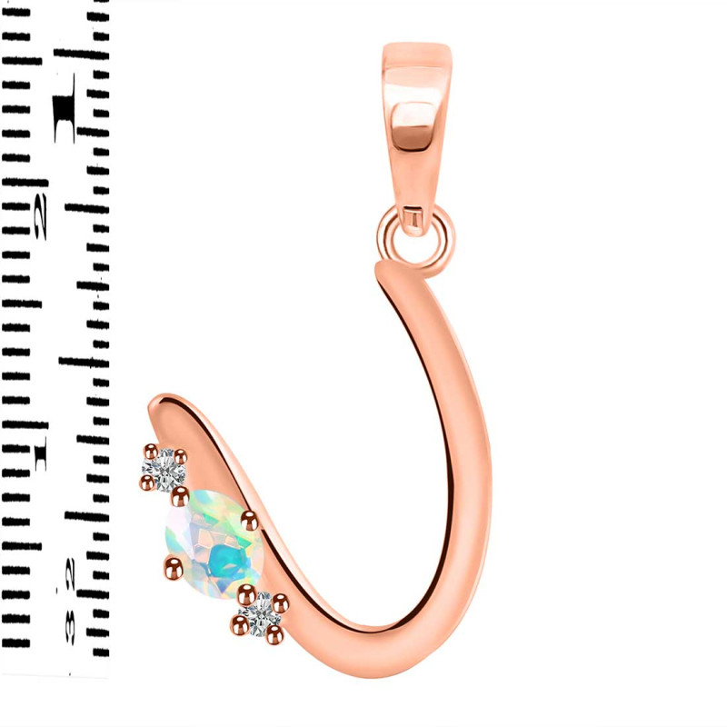 Opal & White Topaz Alphabet U Pendant OPL-RDA-21.