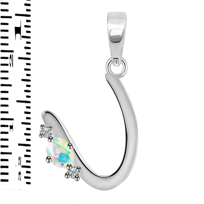 Opal & White Topaz Alphabet U Pendant OPL-RDA-21.
