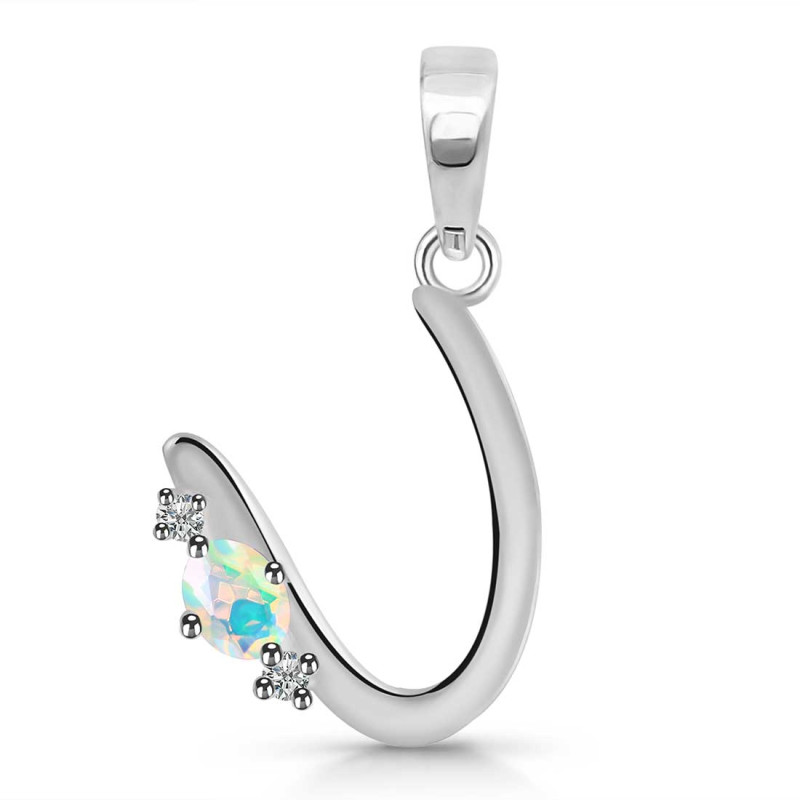 Opal & White Topaz Alphabet U Pendant OPL-RDA-21.