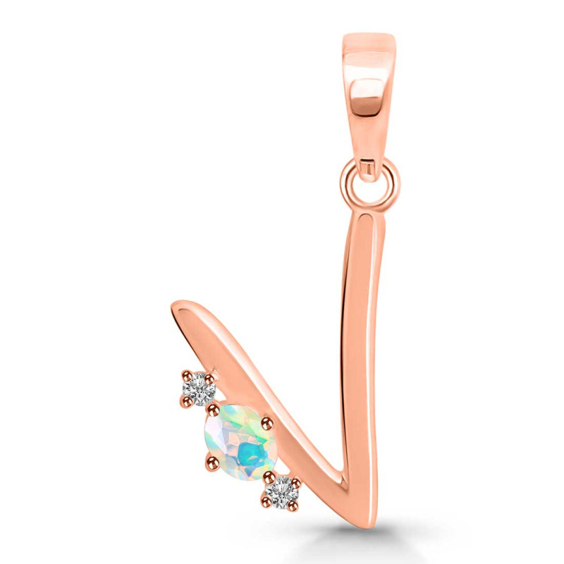 Opal & White Topaz Alphabet V Pendant OPL-RDA-22.