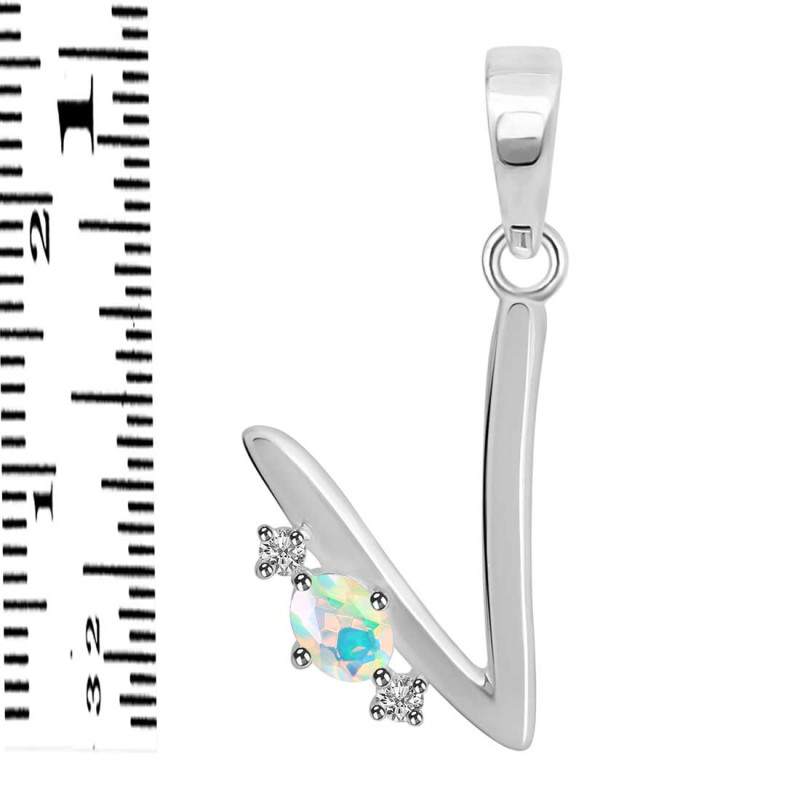 Opal & White Topaz Alphabet V Pendant OPL-RDA-22.