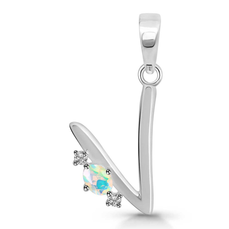 Opal & White Topaz Alphabet V Pendant OPL-RDA-22.
