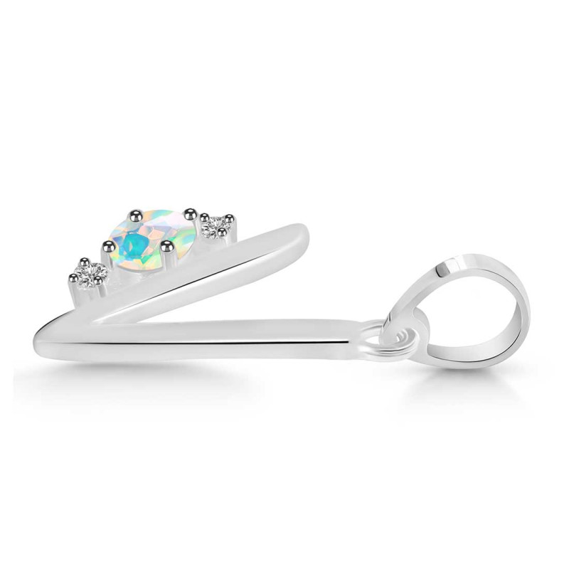 Opal & White Topaz Alphabet V Pendant