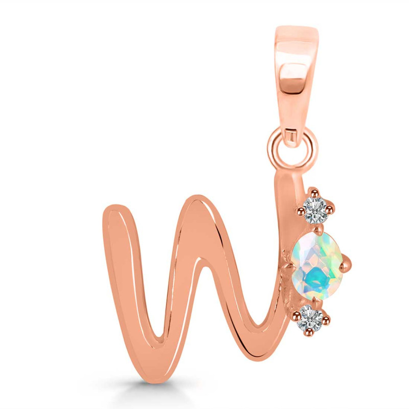 Opal & White Topaz Alphabet W Pendant OPL-RDA-23.
