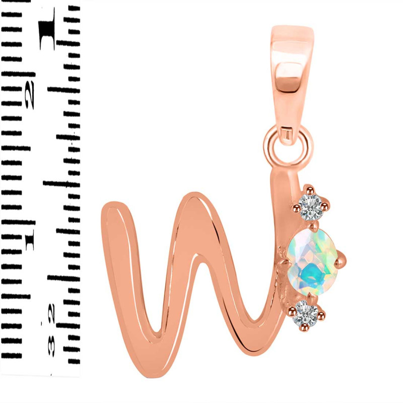Opal & White Topaz Alphabet W Pendant OPL-RDA-23.