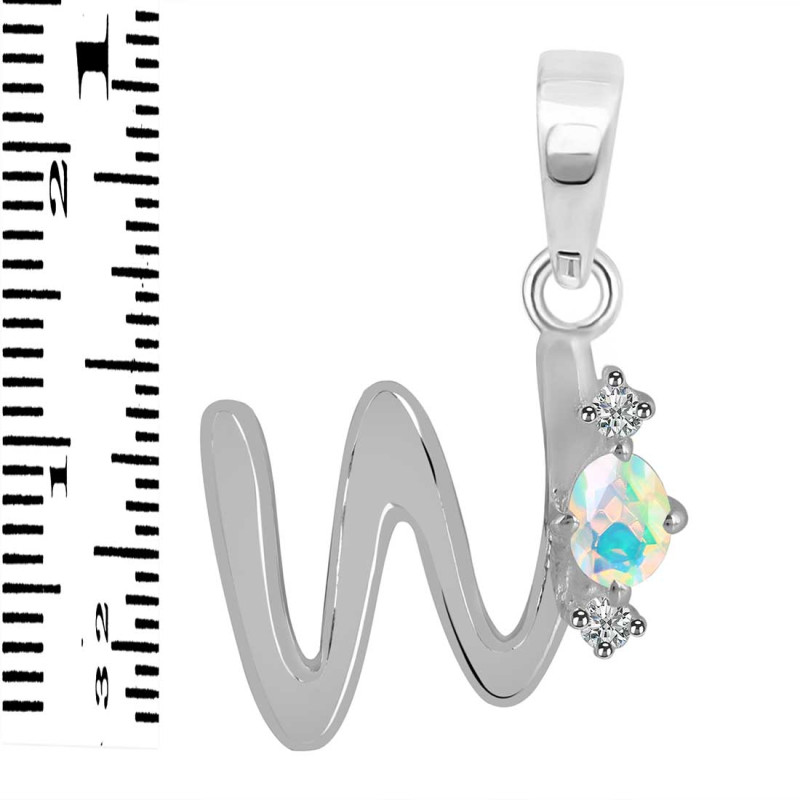 Opal & White Topaz Alphabet W Pendant OPL-RDA-23.