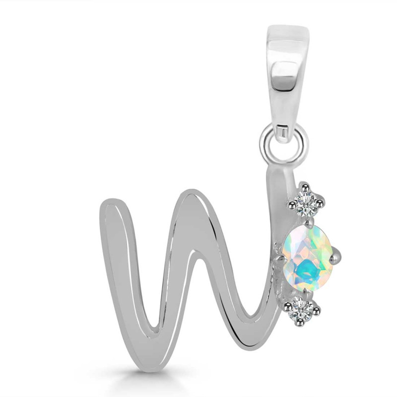 Opal & White Topaz Alphabet W Pendant OPL-RDA-23.
