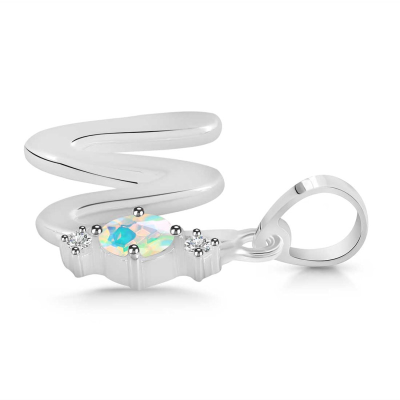 Opal & White Topaz Alphabet W Pendant