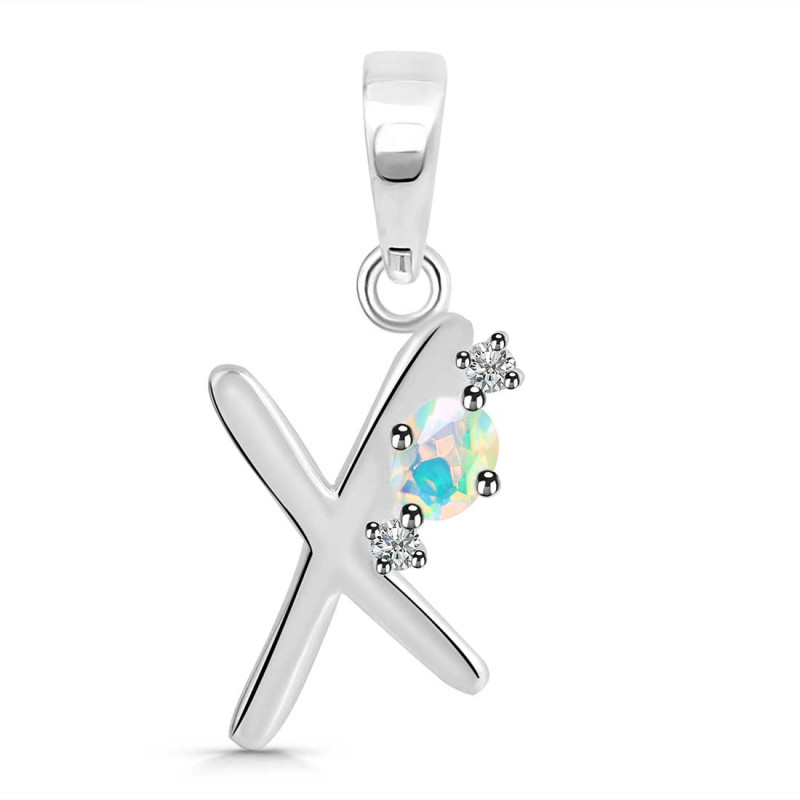 Opal & White Topaz Alphabet X Pendant OPL-RDA-24.