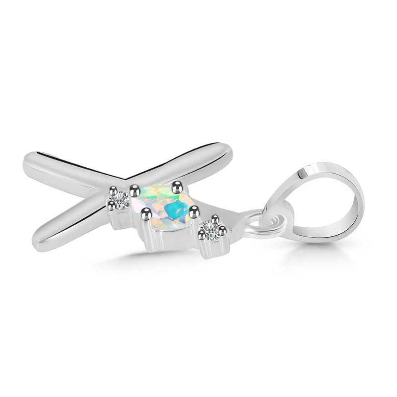 Opal & White Topaz Alphabet X Pendant