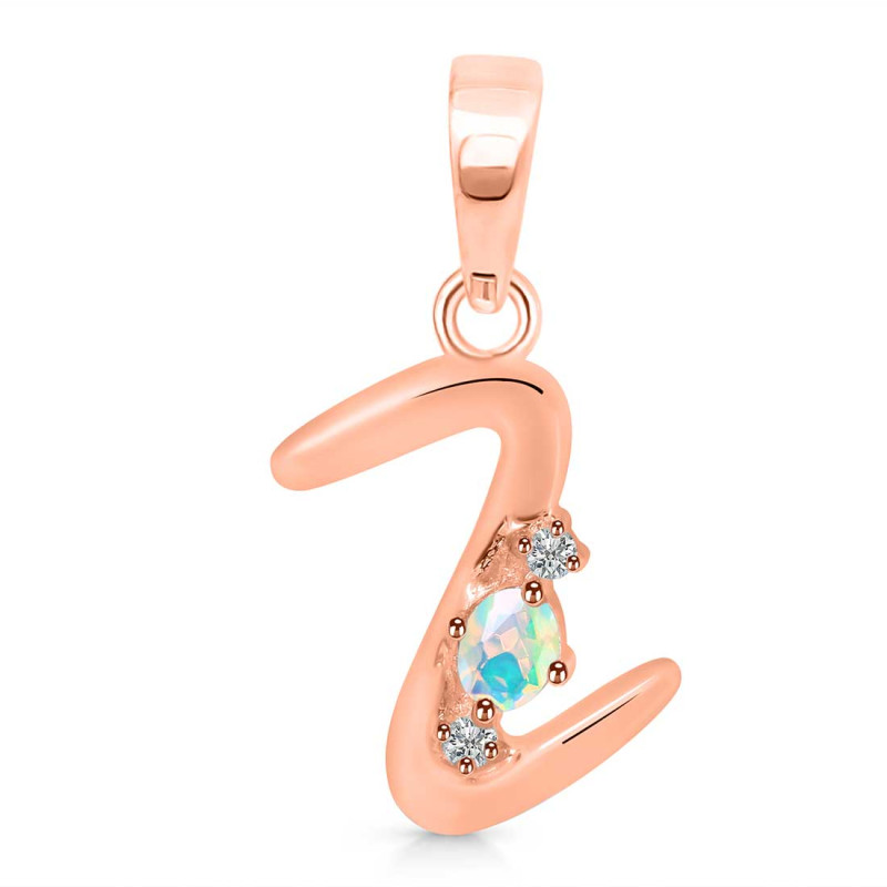 Opal & White Topaz Alphabet Z Pendant OPL-RDA-26.