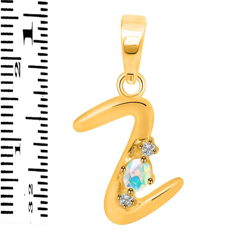 Opal & White Topaz Alphabet Z Pendant OPL-RDA-26.