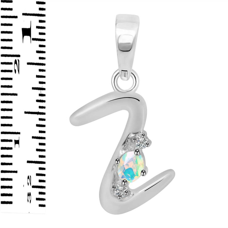 Opal & White Topaz Alphabet Z Pendant OPL-RDA-26.