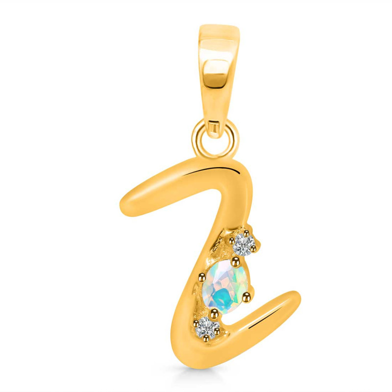 Opal & White Topaz Alphabet Z Pendant OPL-RDA-26.