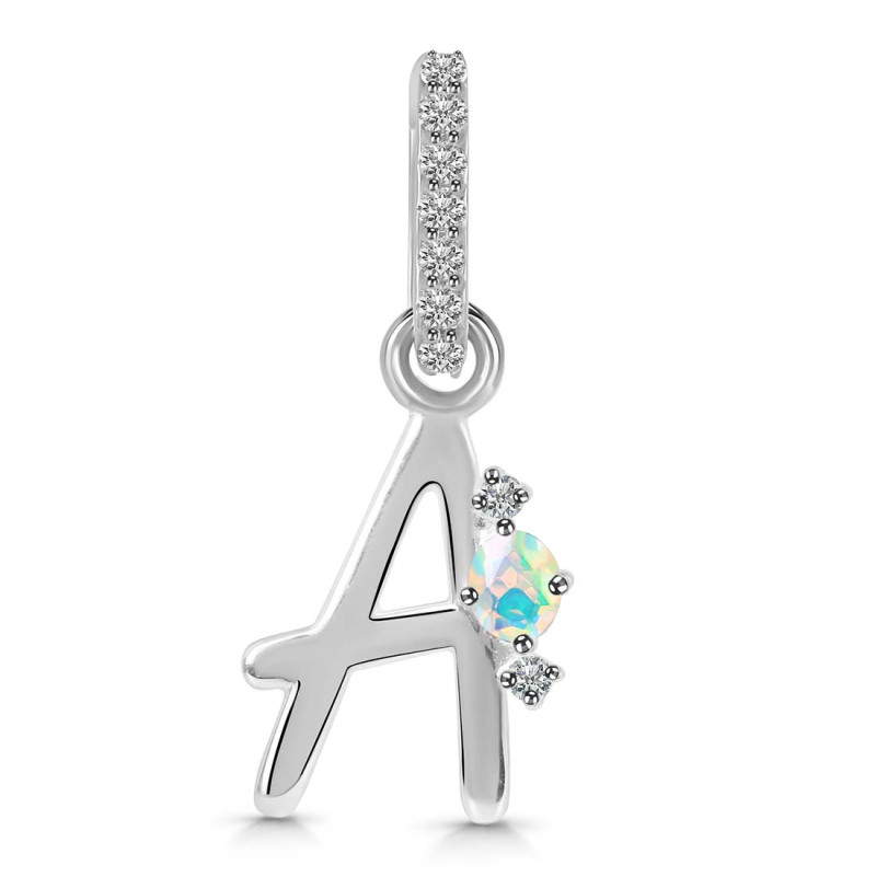 Opal & White Topaz Alphabet A Pendant OPL-RDA-27.
