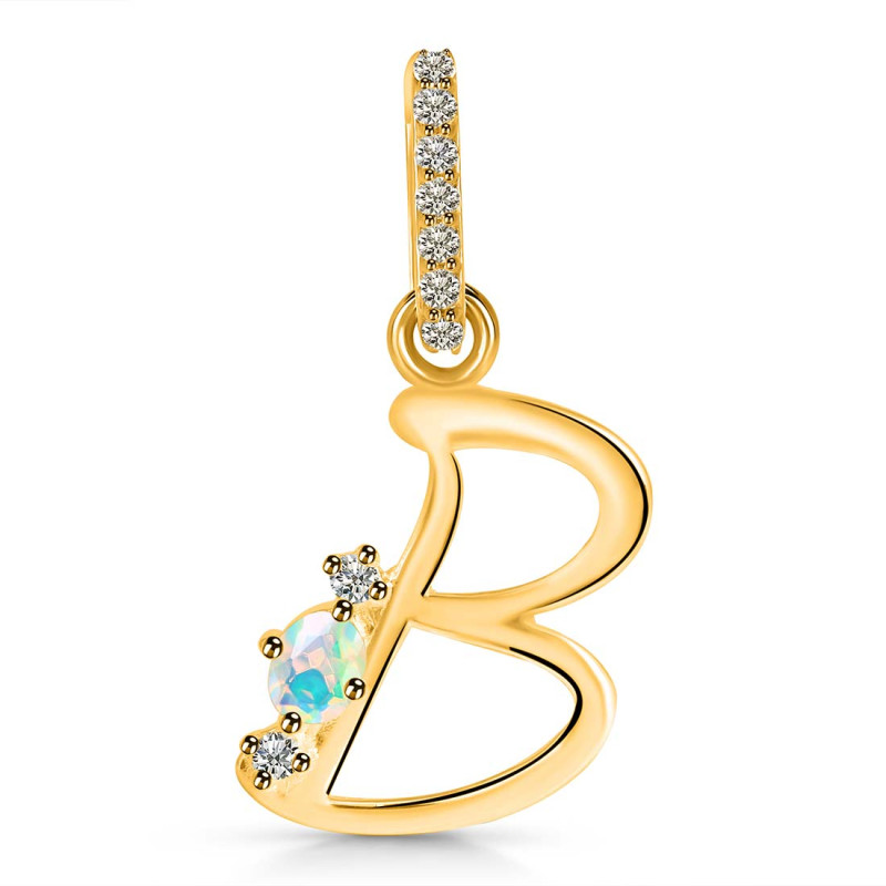 Opal & White Topaz Alphabet B Pendant OPL-RDA-28.