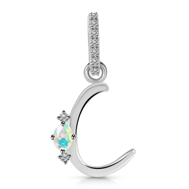 Opal & White Topaz Alphabet C Pendant OPL-RDA-29.