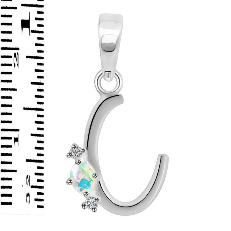 Opal & White Topaz Alphabet C Pendant OPL-RDA-3.