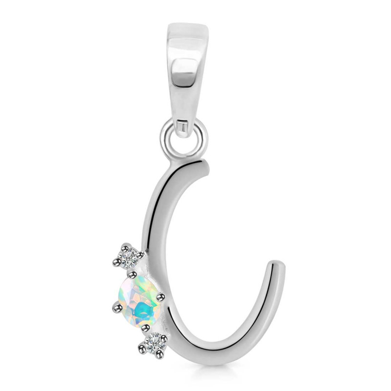 Opal & White Topaz Alphabet C Pendant OPL-RDA-3.