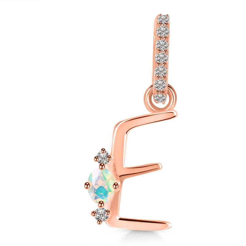 Opal & White Topaz Alphabet E Pendant OPL-RDA-31.