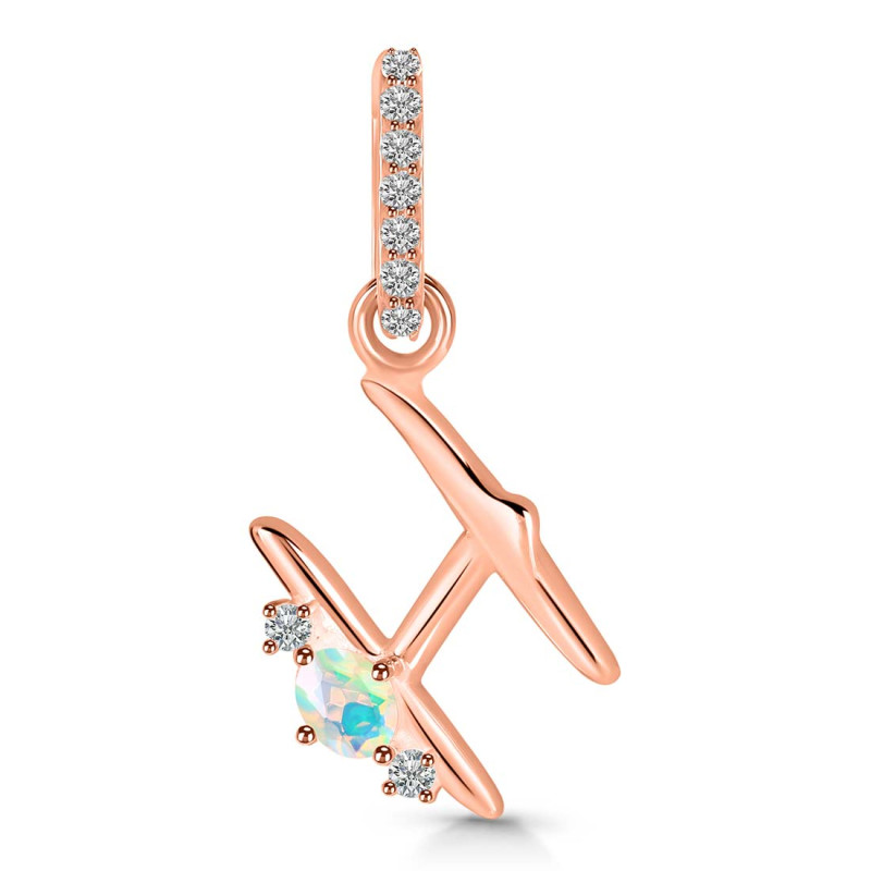 Opal & White Topaz Alphabet H Pendant OPL-RDA-34.